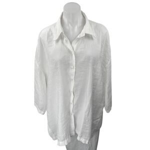 Zara Women's White Long Sleeve Relaxed Loose Oversized Button Down Shirt Top M